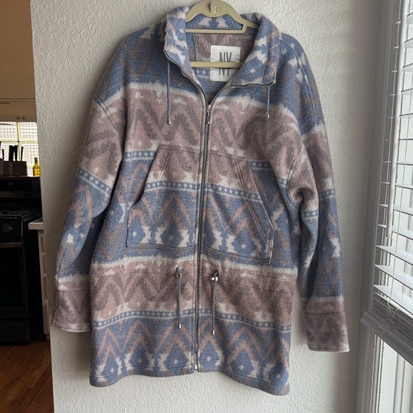 NY 10018 Jackets & Blazers - Vintage Women’s Southwestern Pink and Blue Patterned Zip-Up Jacket